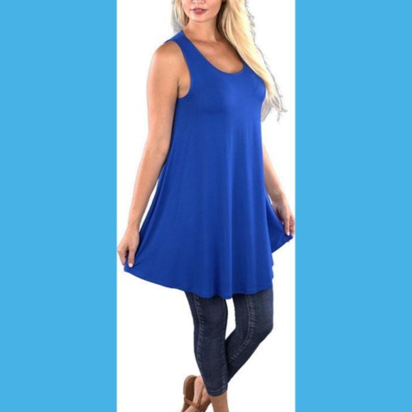 New SACRED THREADS OS cadet blue rayon stretch jersey sleeveless swing tunic top - Picture 1 of 4